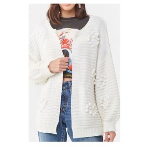 Forever21 Cream Pom Pom Cardigan Sweater Small